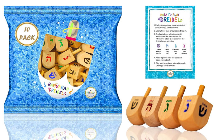 Hanukkah Wooden Dreidels: That'll add a splash of color and fun to your holiday season with a traditional game even the adults can't resist – all instructions are included, so let's spin!