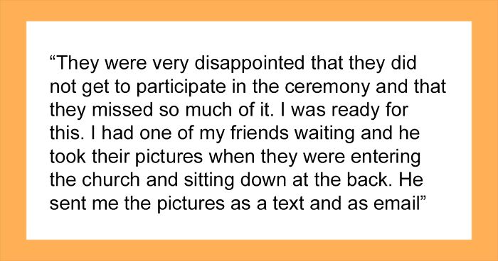 Person Starts Their Wedding On Time, It Offends Their 'Always Late' Parents Who Miss 3/4 Of It