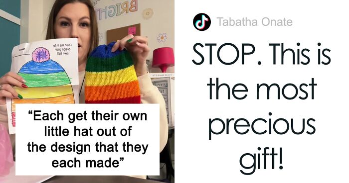 TikToker Goes Viral After Sharing How Her Mom Turned Her Students’ Drawings Into Real Knitted Hats