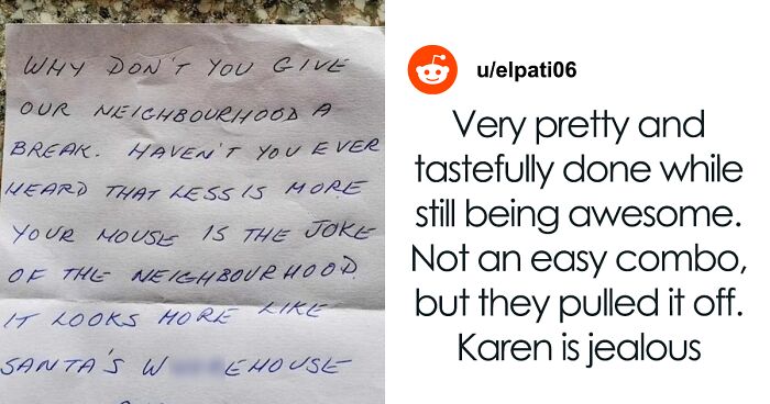 Entitled Neighbor Leaves Offensive Note On Neighbor's Porch Because Of Her Christmas Decorations