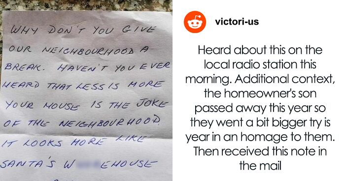 Canadian Woman Gets Upset With Local Grinch Leaving A Note Saying Her House Is Overdecorated