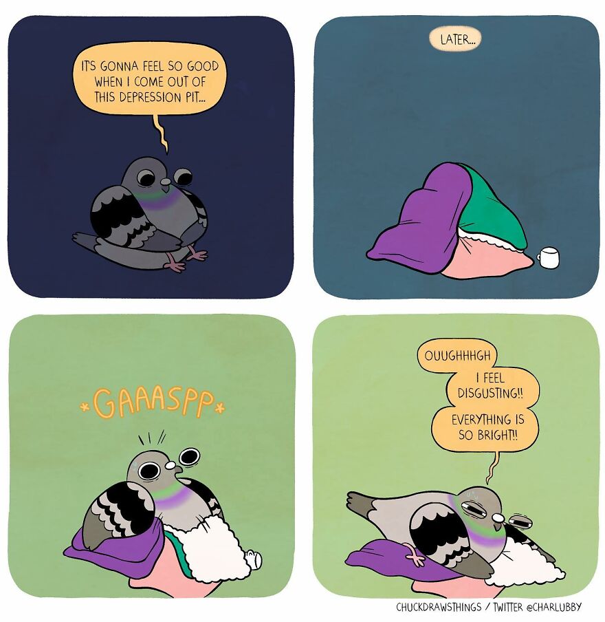 This Artist Creates Comics About Mental Illness Using Pigeons (New Pics)