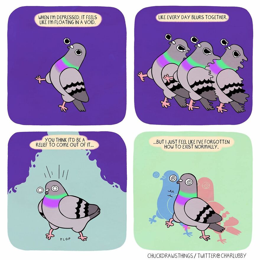 This Artist Creates Comics About Mental Illness Using Pigeons (New Pics)