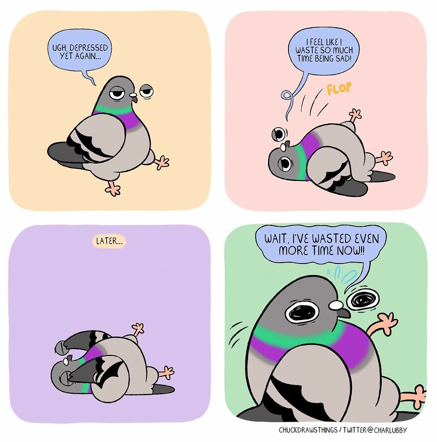 This Artist Creates Comics About Mental Illness Using Pigeons (New Pics)