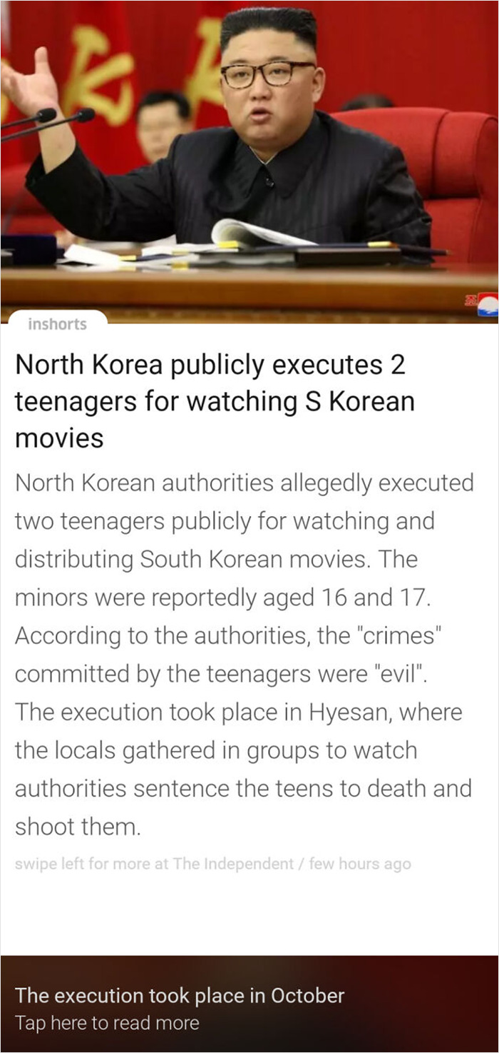 North Korea Publicly Executes Two Teens For Watching South Korean Movies