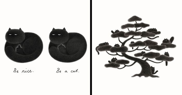 70 New Illustrations By Kamwei Fong Featuring Fluffy And Grumpy Cats