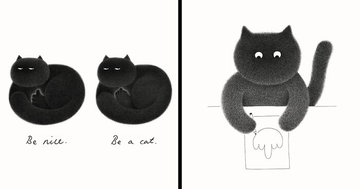 Artist Uses Only Black Ink Lines To Create Purrfect Cat Illustrations (70 New Pics)