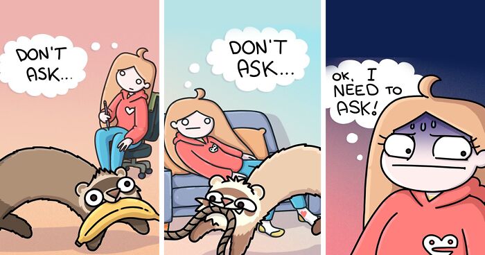 In 39 Comics This Artist Documents What Living With Two Ferrets And A Cat Is Like (New Pics)