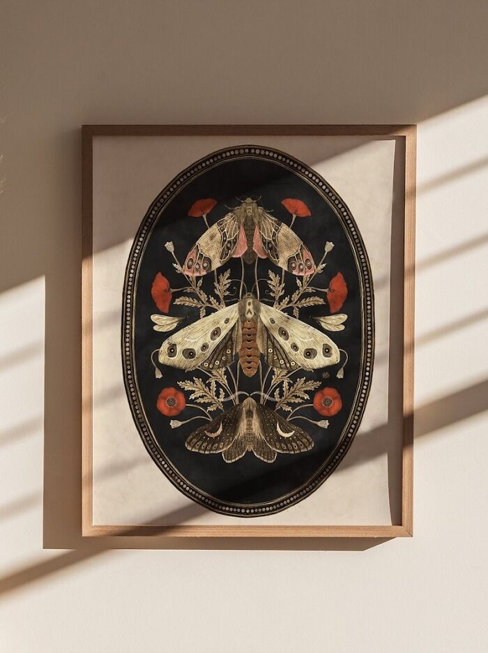 Turn Your Room Into A Soft-Spoken Shrine To Nature's Underrated Gems—a Print That Praises Both The Gentle Moth And The Bold Poppy In Equal, Artful Measure.