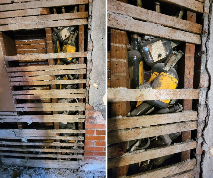 I Just Found A Wall Of Whiskey Bottles From 1914-15. The House Was Built In 1905, So They Must Have Been Dropped Down Later