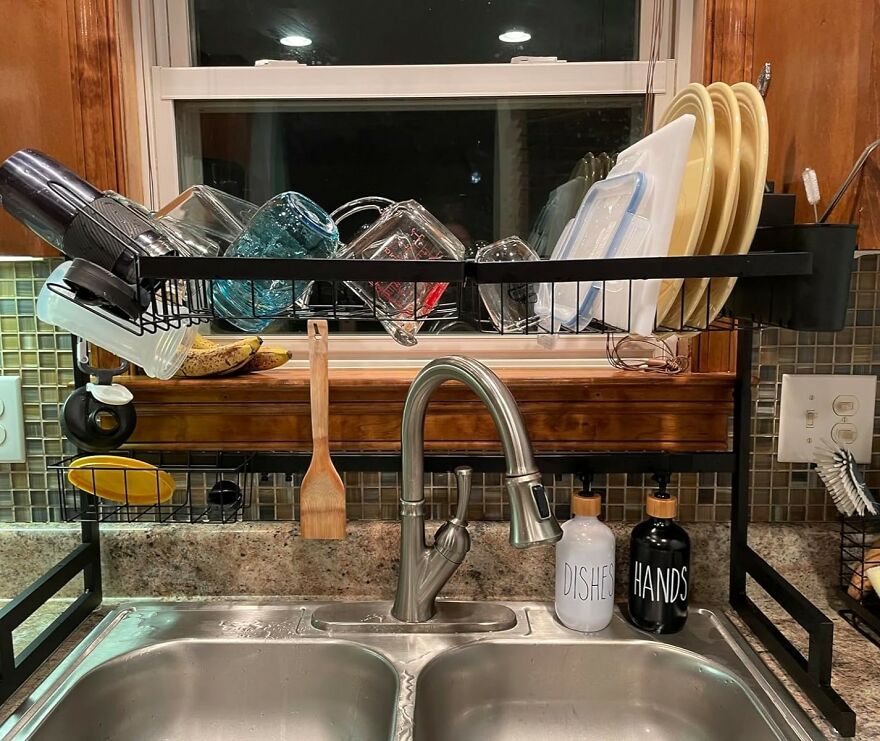 Tired Of Stacking Your Dishes In A Cupboard Like Tetris Pieces? This Over The Sink Dish Rack Will Help!