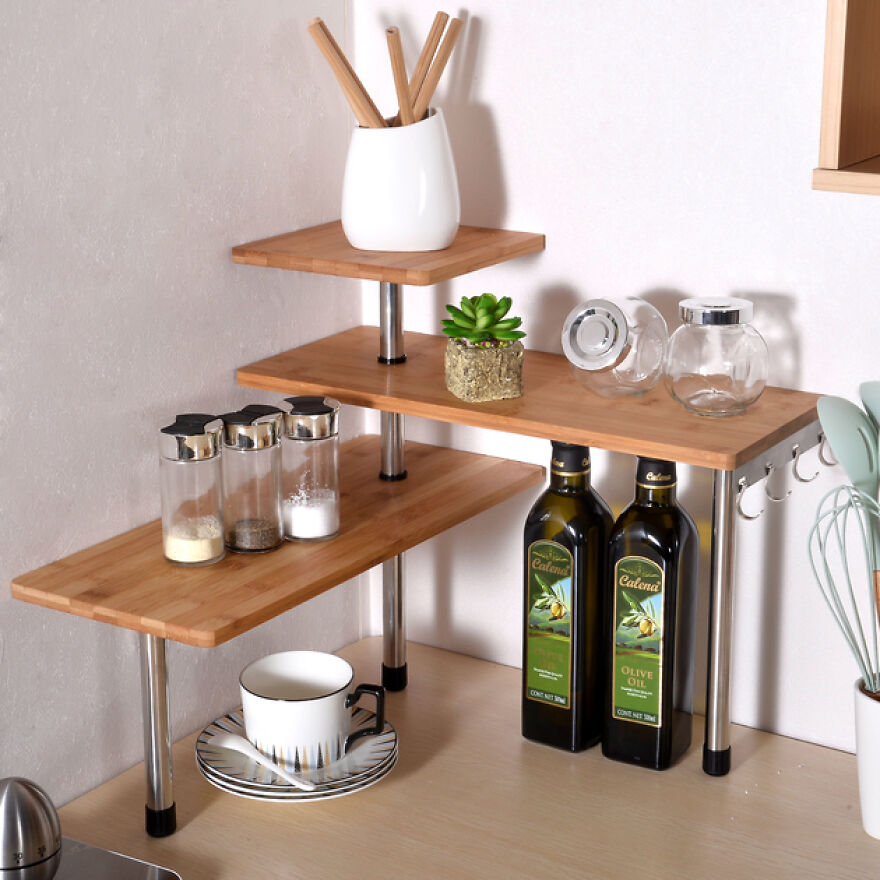 No More Messy Countertops With This Awesome Bamboo Corner Shelf 