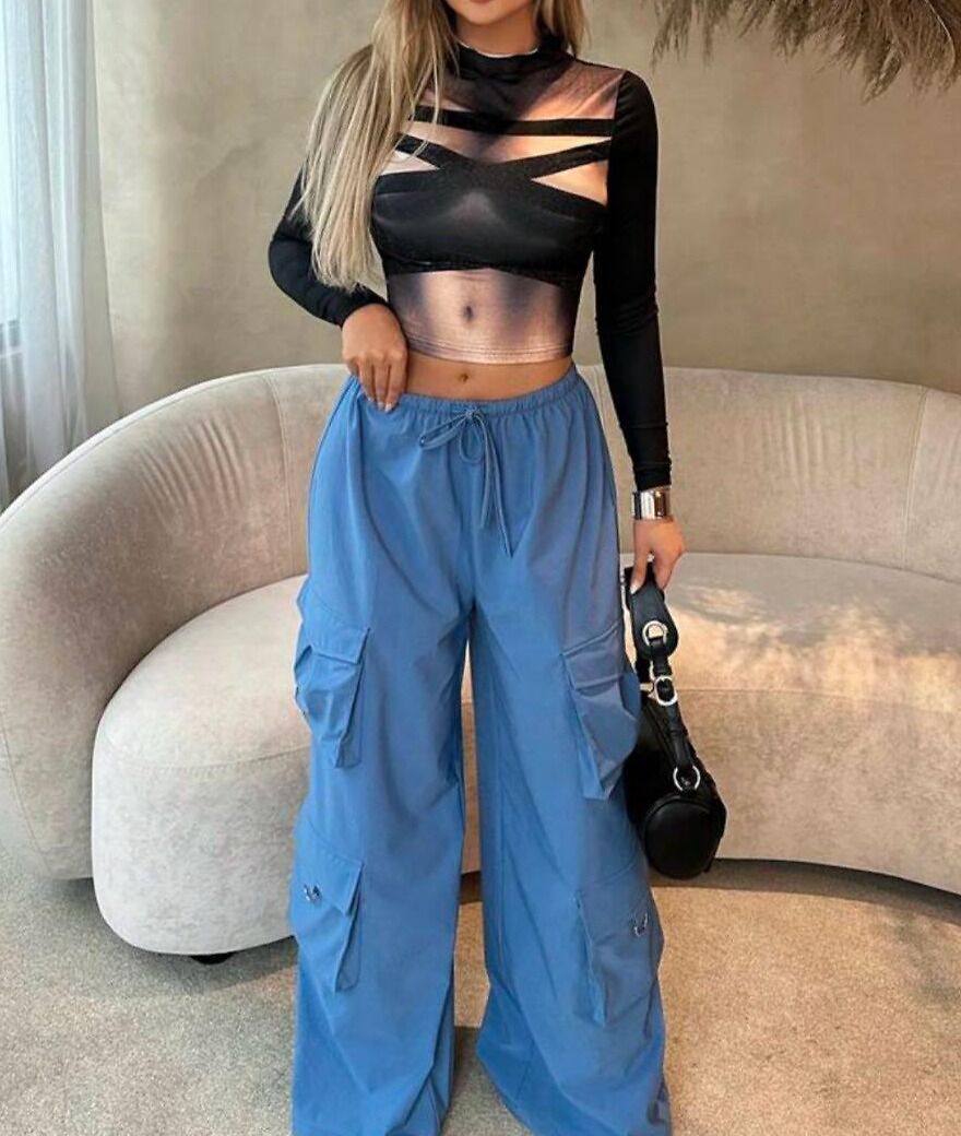 TRAF Women Fashion With Side Patch Pockets Straight Cargo Pants Vintage  High Waist Zipper Fly Female Trousers Mujer - AliExpress
