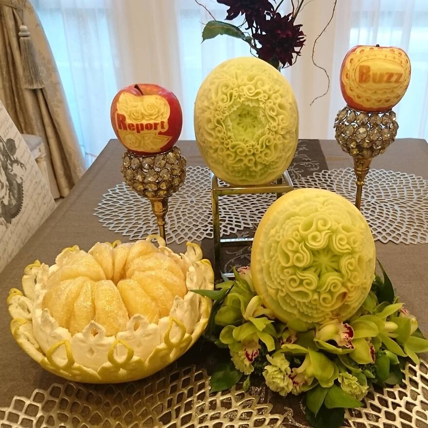 Gaku Carving, A Food Carving Artist, Changes Vegetables And Fruits Into Surprising Artworks (New Pics)