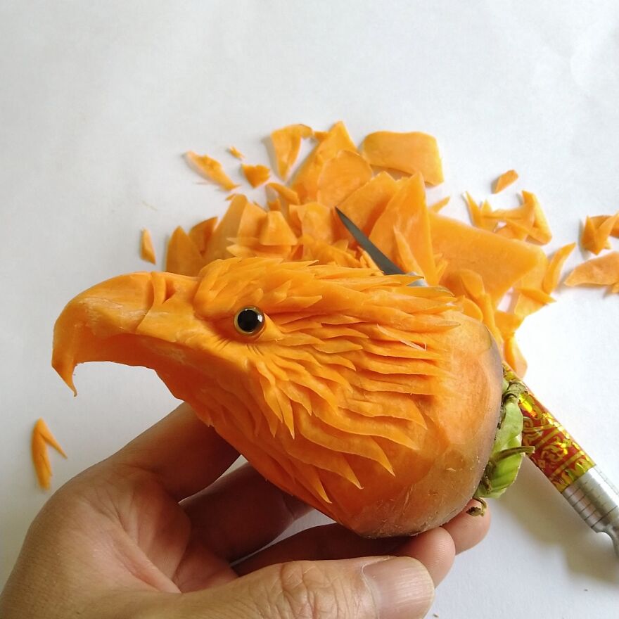 Gaku Carving, A Food Carving Artist, Changes Vegetables And Fruits Into Surprising Artworks (New Pics)