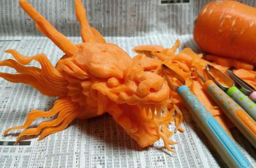 Gaku Carving, A Food Carving Artist, Changes Vegetables And Fruits Into Surprising Artworks (New Pics)