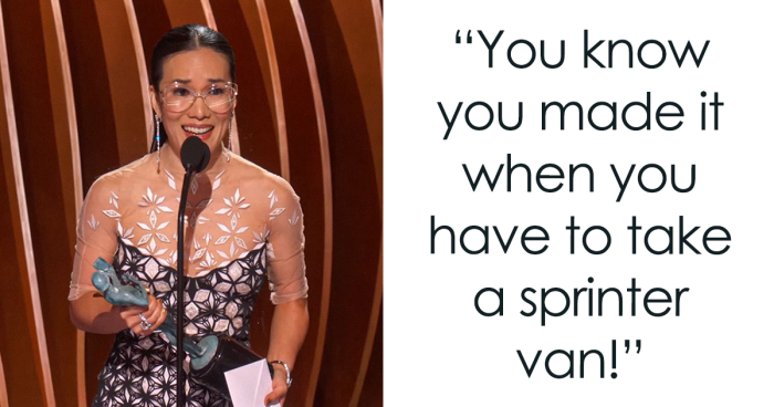 All Eyes Were On Ali Wong And Her Crazy Peacock-Like Dress At The 2024 SAG Awards