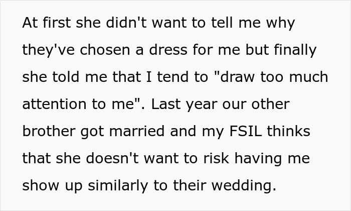 Bride Feels Insecure Around Thin SIL, Buys Her A Dress To Wear But She Refuses To Come At All