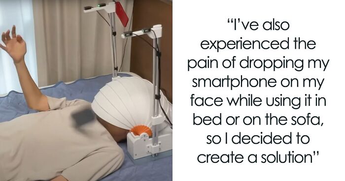 Here’s A Unique Gadget Created By This Guy to Protect Heads While Using Phones in Bed