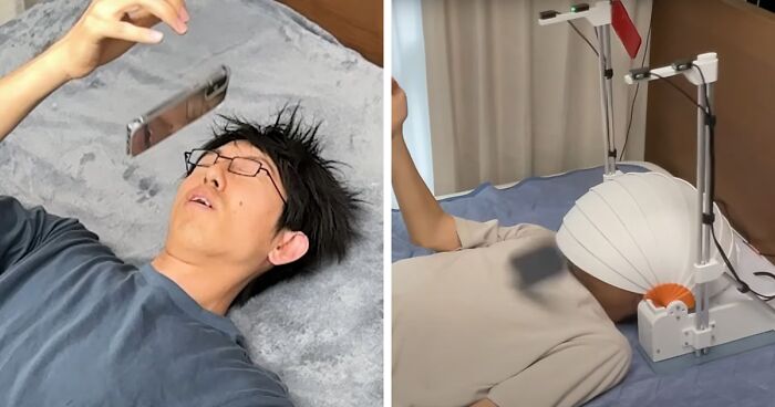 Here’s A Unique Gadget Created By This Guy to Protect Heads While Using Phones in Bed