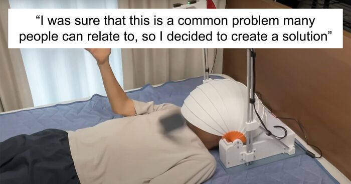 Here’s A Unique Gadget Created By This Guy to Protect Heads While Using Phones in Bed