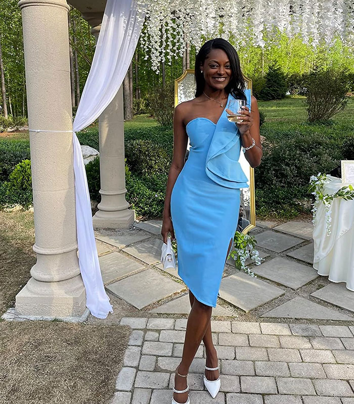 Steal The Stage Light Blue Smocked Bodycon Midi Dress