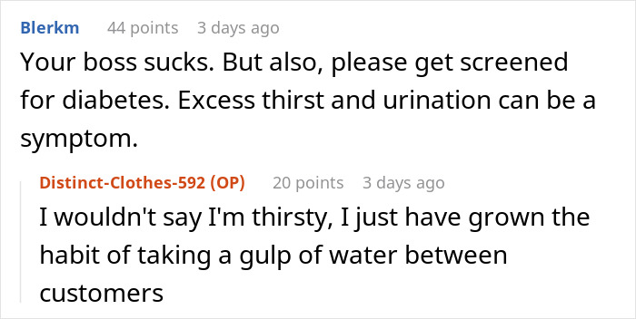 Person Doesn't Know How To Respond To Boss Asking Them How Many Times They Used The Bathroom