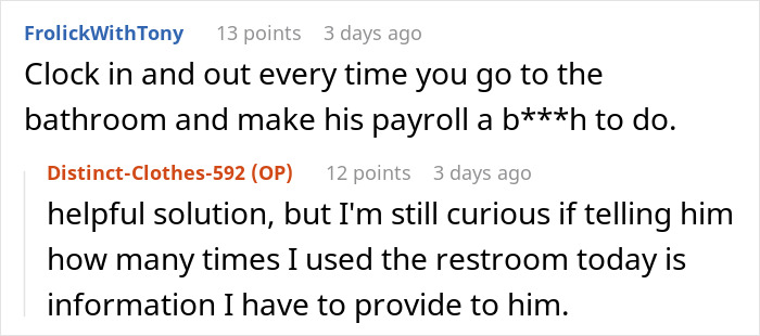 Person Doesn't Know How To Respond To Boss Asking Them How Many Times They Used The Bathroom