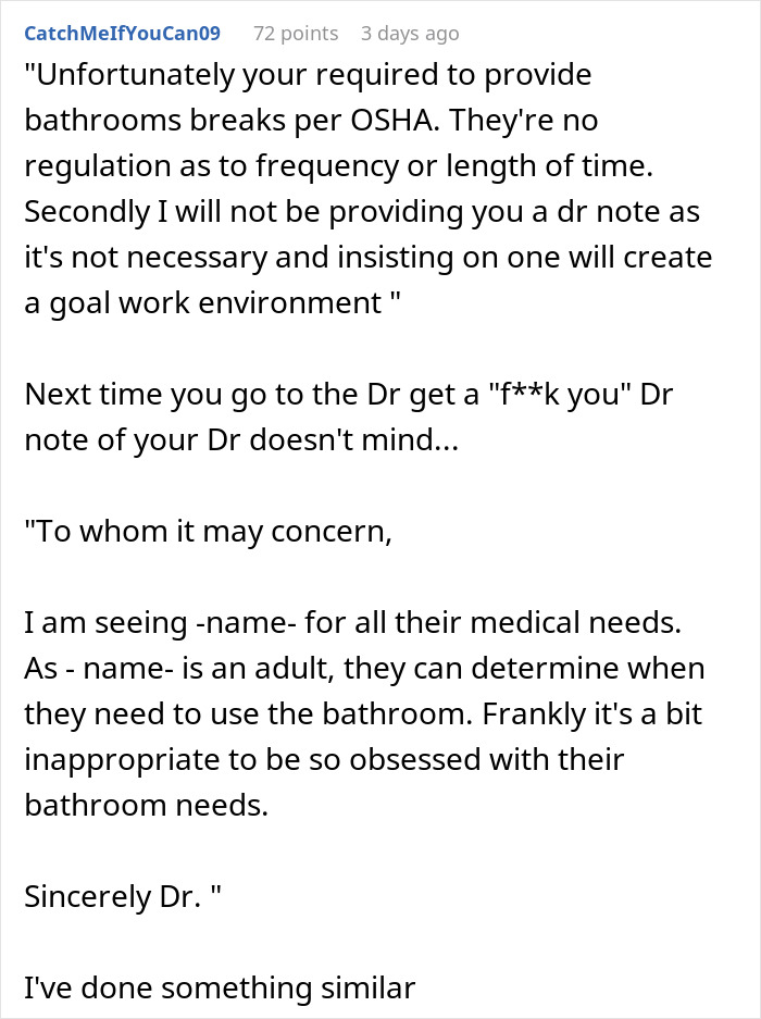 Person Doesn't Know How To Respond To Boss Asking Them How Many Times They Used The Bathroom