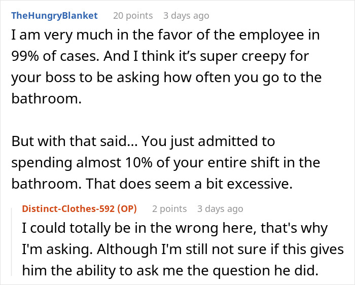 Person Doesn't Know How To Respond To Boss Asking Them How Many Times They Used The Bathroom