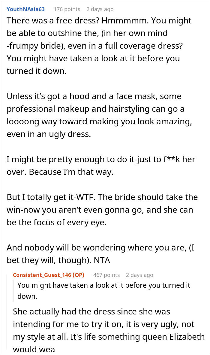 Bride Feels Insecure Around Thin SIL, Buys Her A Dress To Wear But She Refuses To Come At All