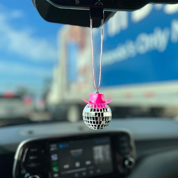 Sparkle Up Your Drive With A Pink Disco Ball And Cowboy Hat Combo That Makes Every Ride A Dance Party!