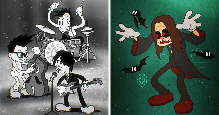 20 Rock Stars Reimagined As Cartoon Characters From The 1930s Drawn By This Artist