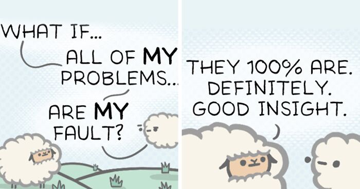 My 40 New Funny Comics With Slightly Dark Themes About The Adventures Of A Sheep And Cloud