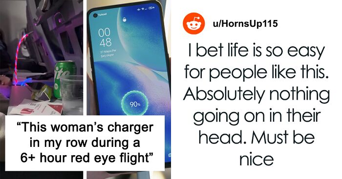 Person Asks “Who Does This” About A Woman Bringing Strobing Light Charger On Overnight Flight