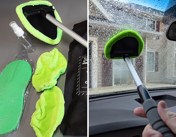 The Ultimate Car Window Cleaning Kit - Windshield Cleaning Tool Kit With Extendable Handle, Spray Bottle, And Microfiber Bonnets