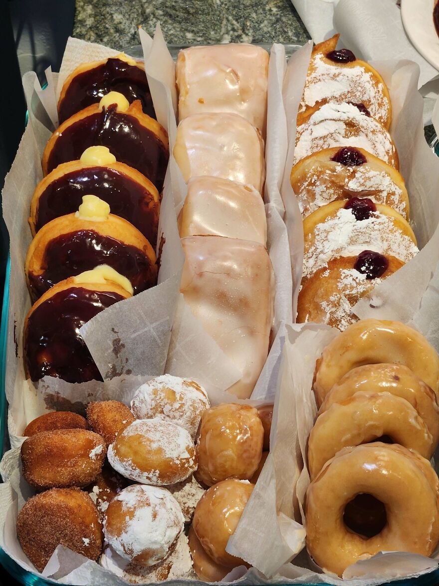 Donuts!!! Boston Cream, Maple Bars, Raspberry Jam And Classic Glaze