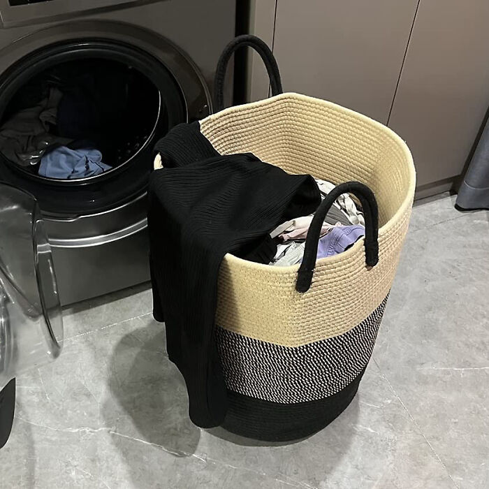 Stylish Cleanup: Sleek Woven Laundry Hamper -Solution For Tidying Up Blankets, Toys, And Dirty Clothes!