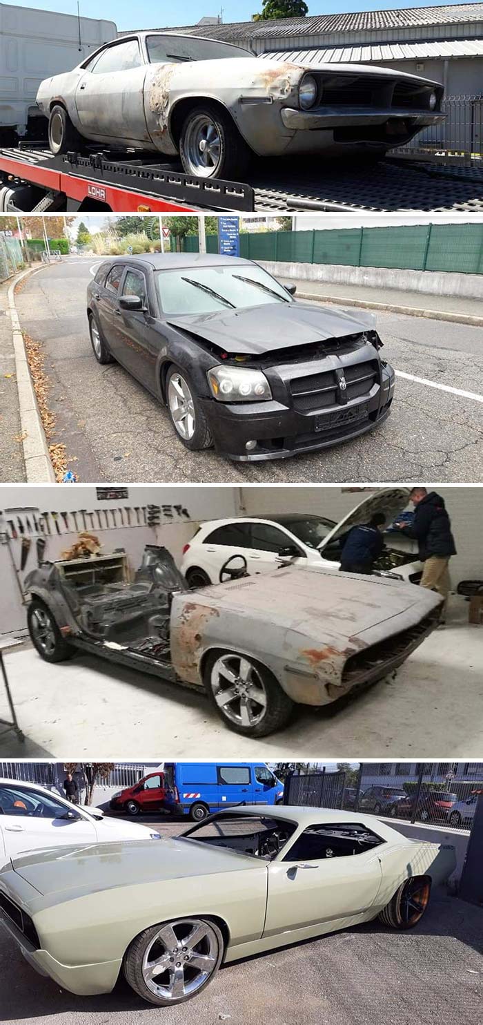 A Plymouth Hemi Cuda Body Meeting A Dodge Magnum Chassis, Full Progress During 2 Years