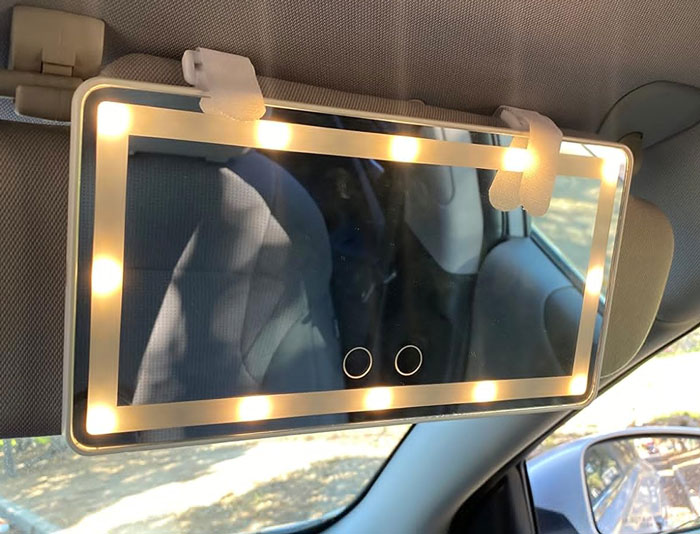 Upgrade Your Car Glam With This Chic, Dimmable LED Vanity Mirror That Guarantees Perfect Makeup Application On-The-Go!