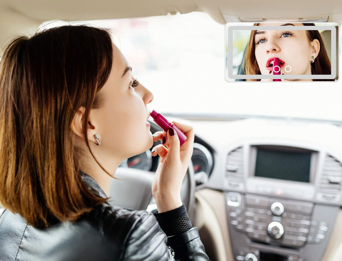 Upgrade Your Car Glam With This Chic, Dimmable LED Vanity Mirror That Guarantees Perfect Makeup Application On-The-Go!