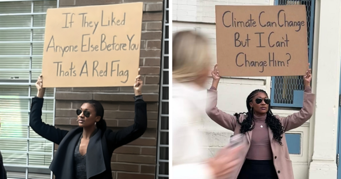 Dudette With Signs Keeps Protesting With 50 New Signs