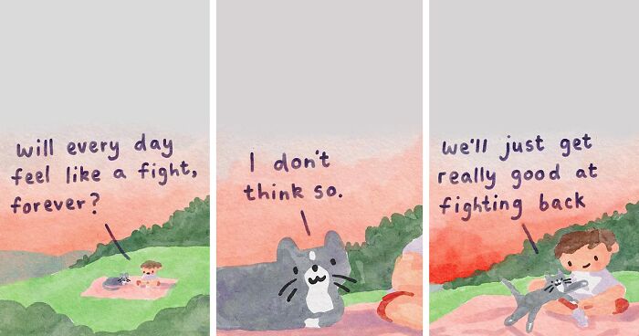 Artist Draws Wholesome Watercolor Comics Where A Cat Is Giving Out Mental Health Advice (37 New Pics)