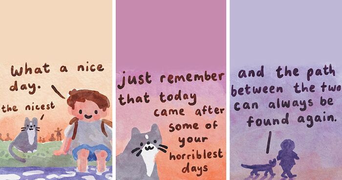 37 New Watercolor Comics About A Cat Trying To Make Bad Days Better By 'Swatercolour'