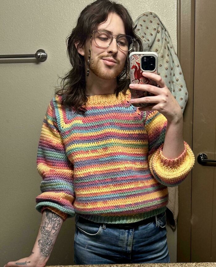 Finished My First Ever Sweater! Modeled Here By My Sweet Husband