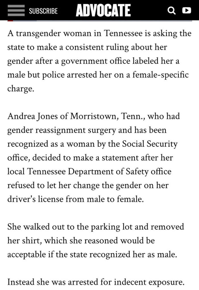 Tennessee Trans Woman Goes Topless For The Greater Good. I Thought This Belonged Here