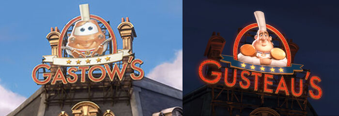 In Cars 2 (2011), In Paris You Can See A Restaurant Called “Gastow's”. This Is A Direct Reference To “Gusteau’s” Restaurant From Ratatouille (2007)