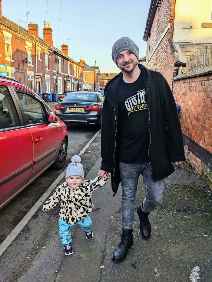 Such A Proud Day! She's Been So Confident Inside, But First Proper Outside Walk, Holding Daddy's Hand! 13 Months And Proud! !