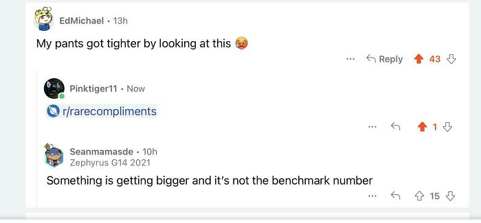 Comments sharing rare compliments in a humorous Reddit thread.