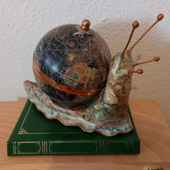 I Upcycled A Toy Globe Into A Box And Made A Snail Friend To Carry It As Its Shell 🧭🐌